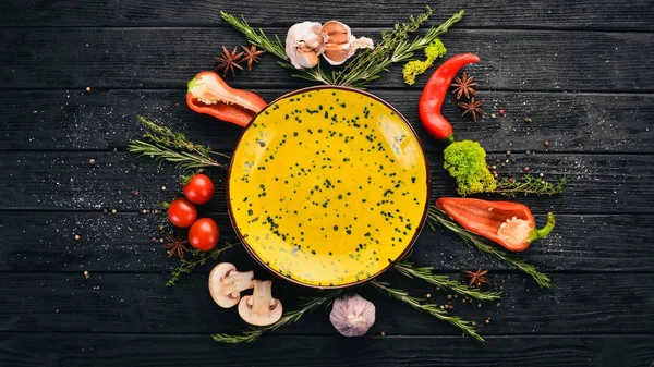 Pequeno Almoço Jantar Almoço Mesa Serviço Com Pratos Legumes Vista — Fotografia de Stock