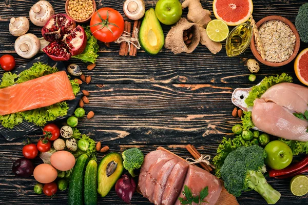 Sağlıklı Gıda Arka Plan Sağlıklı Gıda Tavuk Fileto Çiğ Balık — Stok fotoğraf