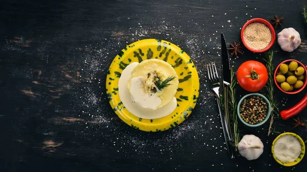 Pudding Met Parmezaanse Kaas Groenten Bovenaanzicht Vrije Ruimte Voor Tekst — Stockfoto
