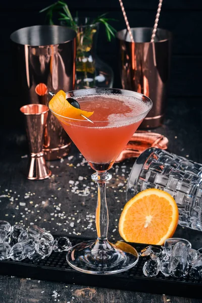 Alcohol Cocktail Cosmopolitan Black Background Bar — Stock Photo, Image