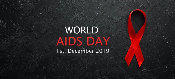 Παγκόσμια Ημέρα Aids Δεκεμβρίου Κόκκινη Κορδέλα Άνω Όψη — Φωτογραφία Αρχείου
