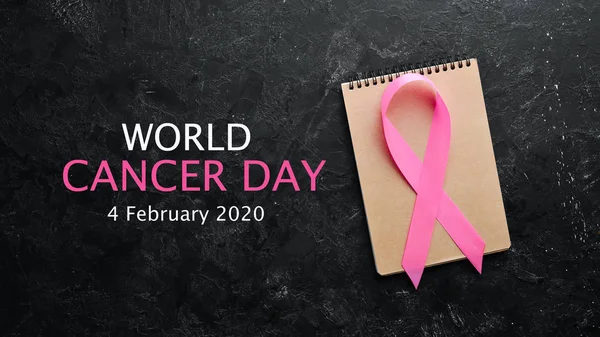 Journée Mondiale Cancer Ruban Sensibilisation Cancer Sein Vue Dessus Espace — Photo