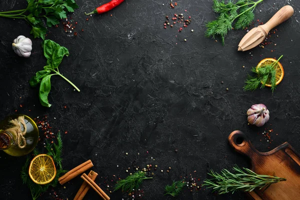 Antecedentes Cocina Verduras Frescas Especias Vista Superior Espacio Libre Copia —  Fotos de Stock