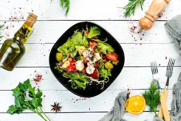 Vegetable Salad Feta Cheese Shopsky Salad Top View Free Copy — Stock Photo, Image