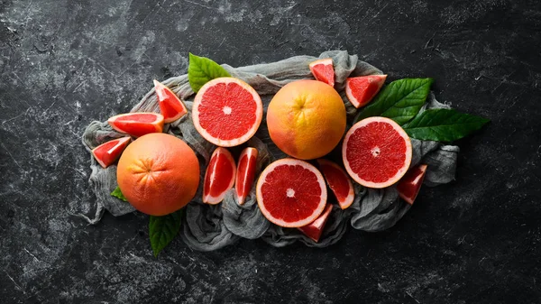 Friss Lédús Grapefruit Levelekkel Citrusfélék Fehér Háttérrel Első Látásra Szabad — Stock Fotó