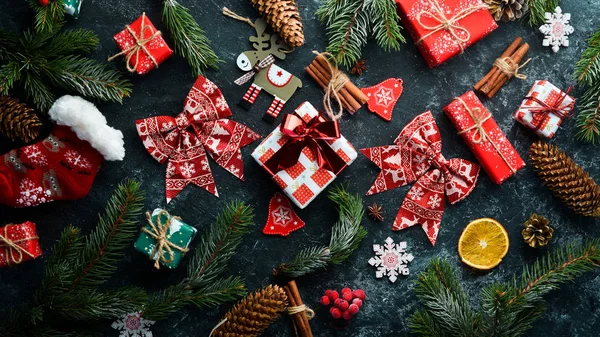 Regali Natale Capodanno Addobbi Natalizi Vista Dall Alto — Foto Stock