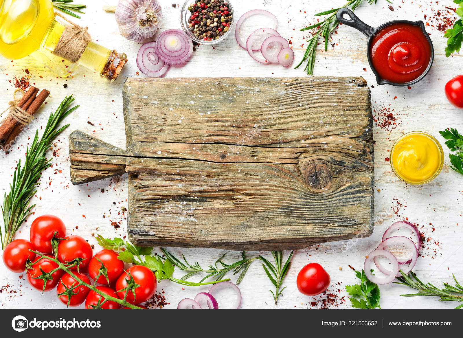 Fondo Madera Blanca Cocina Especias Verduras Vista Superior Espacio