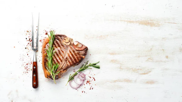 Rozmaringgal Fűszerekkel Grillezett Csontos Steak Első Látásra Szabad Hely Szövegnek — Stock Fotó