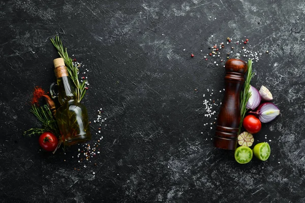 Bandiera Cucina Sfondo Con Spezie Verdure Vista Dall Alto Spazio — Foto Stock