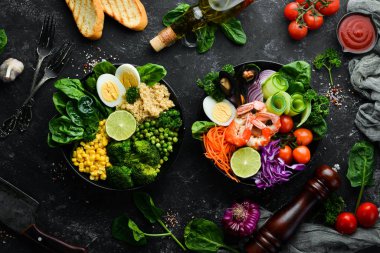 Buda 'nın sebze kasesi. - Öğle yemeği. Üst Manzara. Metnin için boş yer.