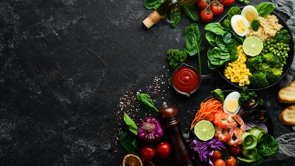 Ciotola Verdure Buddha Pranzo Vista Dall Alto Spazio Libero Testo — Foto Stock