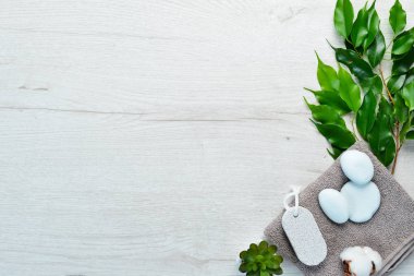 Spa tedavisi afişi. Spa konsepti. Üst Manzara. Metnin için boş yer.