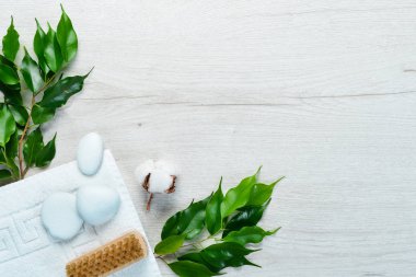 Spa tedavisi afişi. Spa konsepti. Üst Manzara. Metnin için boş yer.