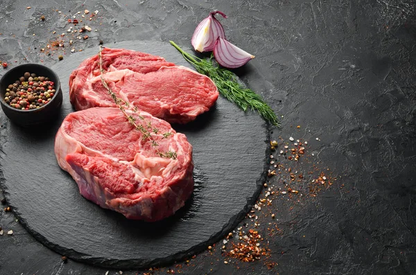 Syrové Mramorové Maso Steak Ribeye Black Angus Horní Pohled Volné — Stock fotografie