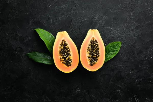 Friss Papaya Régi Háttérben Trópusi Gyümölcsök Első Látásra Szabad Hely — Stock Fotó