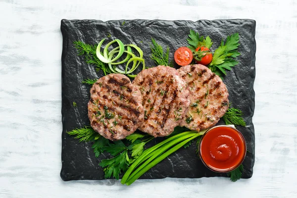 Grilled Meat Cutlets Cutlets Burger Top View Free Space Your — Stock Photo, Image