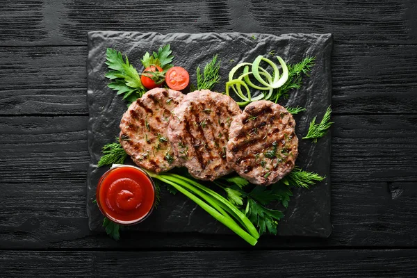 Grilled Meat Cutlets Cutlets Burger Top View Free Space Your — Stock Photo, Image