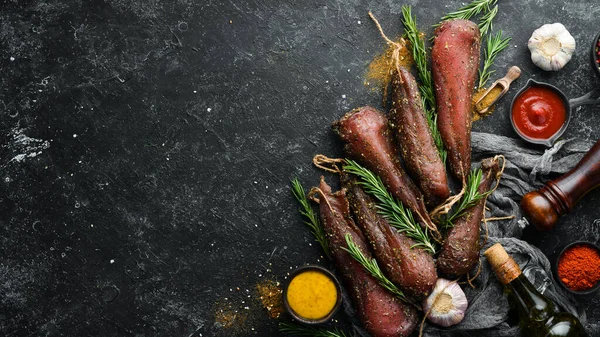 Petto Pollo Salato Essiccato Con Rosmarino Spezie Carne Pollo Uno — Foto Stock