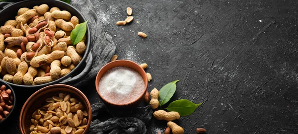 Cacahuetes Asados Salados Con Sal Snacks Cerveza Espacio Libre Para —  Fotos de Stock