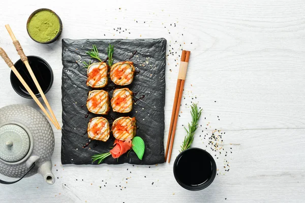 Sushi Forno Con Anguilla Caviale Frutti Mare Vista Dall Alto — Foto Stock