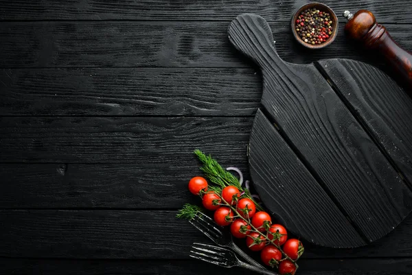 Black Stone Food Background Vegetables Spices Black Old Table — Stock Photo, Image