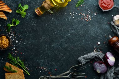 Siyah taş yemek pankartı. Gıda arkaplanı.