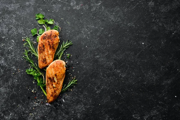 Baked Chicken Breast Spices Rosemary Top View Bbq — Stock Photo, Image