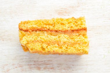 Lezzetli, limonlu, tatlı pasta. Üst Manzara. Metnin için boş yer.