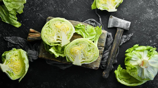 Gesnipperde Ijsbergsla Groen Gezond Biologisch Voedsel Bovenaanzicht Gratis Kopieerruimte — Stockfoto