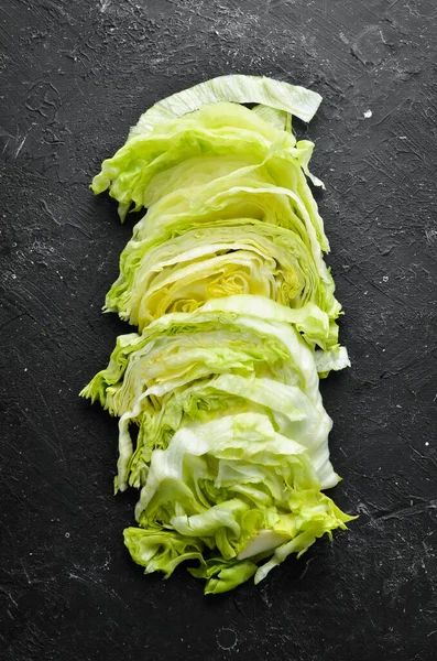 Alface Picada Iceberg Comida Orgânica Verde Saudável Vista Superior Espaço — Fotografia de Stock