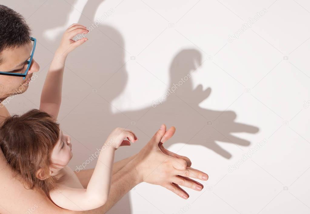shadows from the hand on white wall