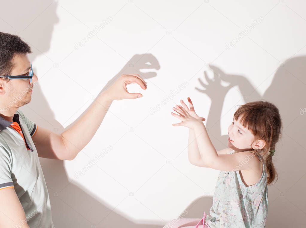 shadows from the hand on white wall