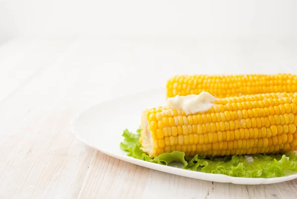 The cob of boiled corn on a white background. — Stock Photo, Image