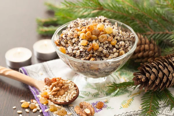 Christmas porridge and the ingredients for its preparation — Stock Photo, Image