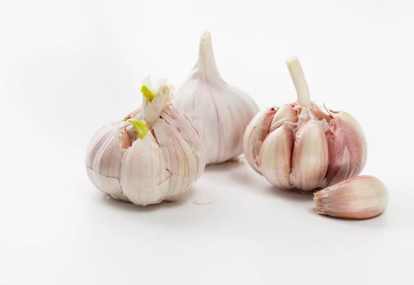 Three heads of garlic on a white background — Stock Photo, Image