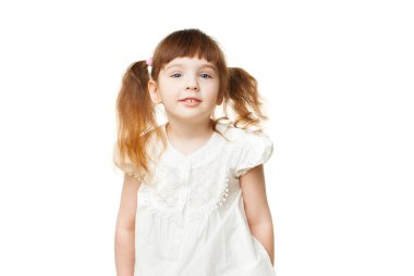 Mutlu kız beyaz arka plan üzerinde 4-5 yaşında