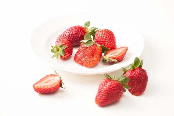 Ripe red strawberry on white table — Stock Photo, Image