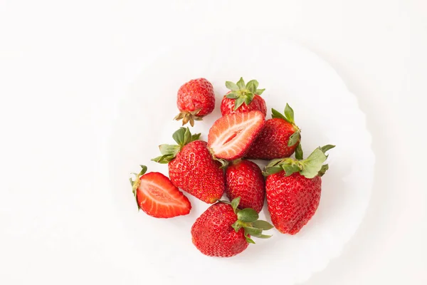 Ripe red strawberry on white table — Stock Photo, Image
