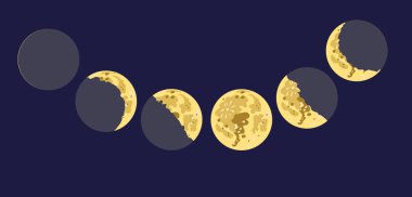 Vector planet moon in seven phases of illumination clipart