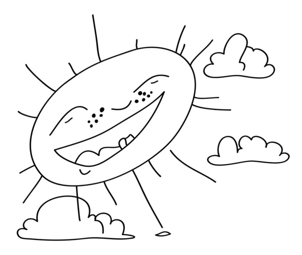 Vektor handritad skrattande sol bland molnen. — Stock vektor