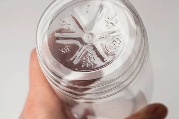 Partea Jos Marcată Unei Sticle Transparente Din Plastic Pentru Utilizare — Fotografie, imagine de stoc