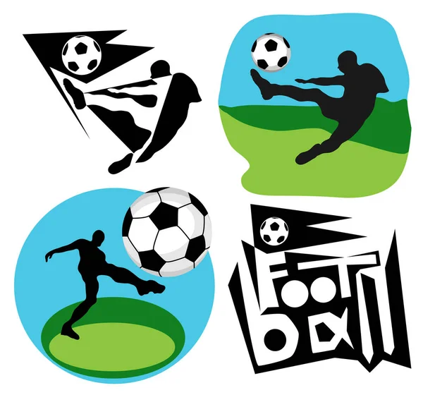 Set Icons Vector Illustration Football Football Player Kicking Ball Field — Stok Vektör