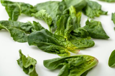 Taze ıspanak: bataklık otu, sabır limanı beyaz arka planda yapraklar.