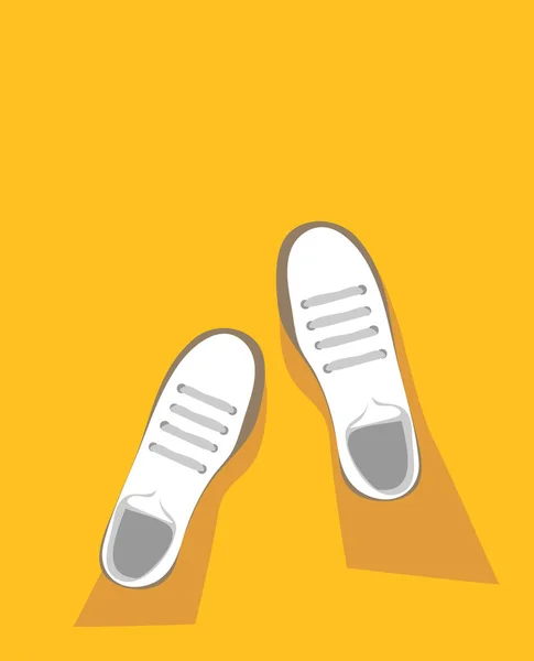 Vector Zapatillas Blancas Con Sombra Sobre Fondo Amarillo Con Copyspace — Archivo Imágenes Vectoriales