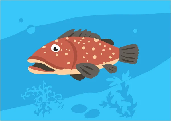 Imagen Vectorial Peces Merou Sobre Fondo Azul Con Silueta Olas — Vector de stock