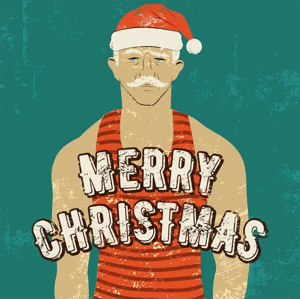 Типографический гранж винтажный дизайн рождественской открытки с Санта Спортсмен. Ретро-векторная иллюстрация . — стоковый вектор