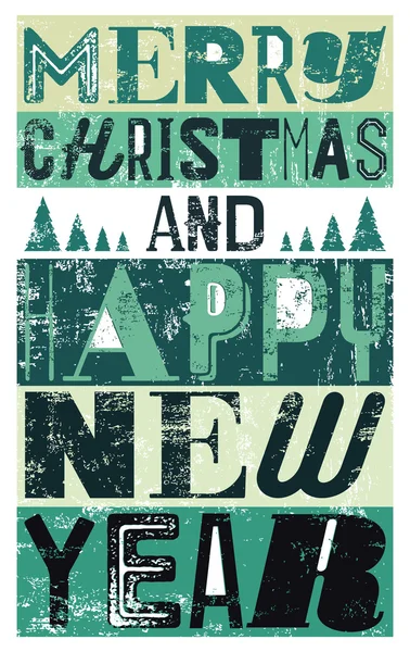 Joyeux Noël et bonne année. Carte de Noël de style vintage typographique ou design d'affiche. Illustration vectorielle grunge rétro . — Image vectorielle