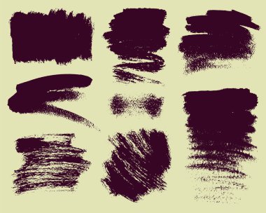 Elle çizilmiş grunge fırça darbeleri ve lekeleri vektör kümesi.