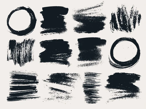 Vector set of hand drawn grunge brush strokes and stains. — ストックベクタ