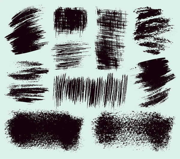 Conjunto vectorial de pinceladas grunge dibujadas a mano y manchas . — Archivo Imágenes Vectoriales